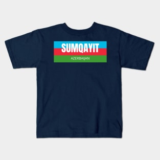 Sumqayit City in Azerbaijan Flag Colors Stripes Kids T-Shirt